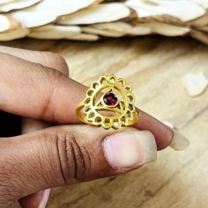 Market Favorite Boho Chakra Garnet <b>Ring</b> Ethnic Brass <b>Rings</b> for Women 18k Gold Plated Floral Lotus <b>Statement</b> Wholesale/OEM/ODM - Product Image 2