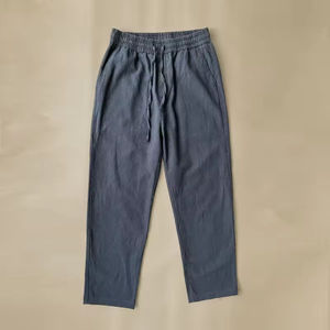Pantalon décontracté en lin gris clair pour homme, taille élastique, fermeture à cordon, poches latérales, respirant, idéal pour l'été - Product Image 3