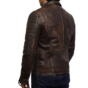 Men's Genuine <b>Leather</b> Moto <b>Jacket</b> Slim Fit Turn-down Collar Zipper Closure Washed <b>Brown</b> Biker Style Outerwear <b>Leather</b> <b>Jacket</b> - Product Image 5