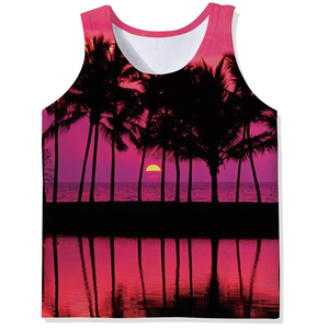 PRIMEFIELD ENTERPRISES Men's Tropical Palm <b>Tree</b> Print <b>Tie</b>-Dyed Eco-Friendly Sleeveless Tank Top O-Neck Casual Knitted Polyester - Product Image 2