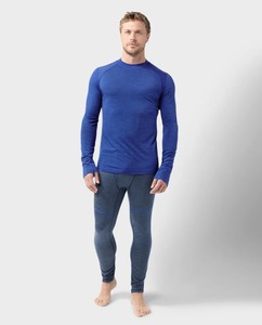Men's <b>Long</b> <b>Sleeve</b> <b>Compression</b> <b>Shirt</b> Blue O-Neck Slim Fit Quick Dry Sporty Knitted Performance Wear Top - Product Image 1