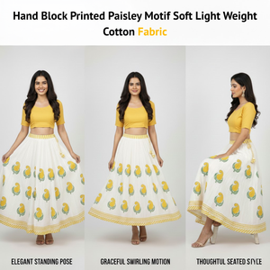 Falda Larga Artisan 36 Kali A-Line, Corte en A, Algodón con Estampado Artesanal, Motivo Amarillo, Sin Elástico, con Lazos - Product Image 4