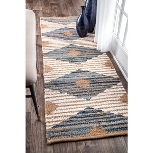 Geometric Pattern Wool Acrylic Hallway Rug Bohemian Style Flat Weave Non Slip Rubber Backing <b>Thin</b> Pile - Product Image 2