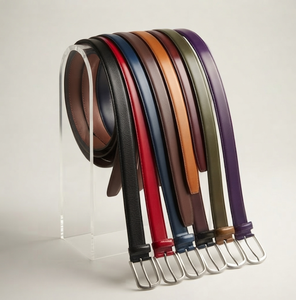 Ceinture habillée pour homme en cuir de veau pleine fleur, écologique et haute résistance, avec boucle ardillon en acier inoxydable réglable, 3,2 cm, modèle 2026 - Product Image 3