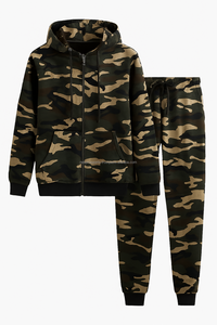 Ensemble de survêtement streetwear unisexe en gros, couleur unie, lourd, respirant, veste à capuche + pantalon de jogging - Product Image 5