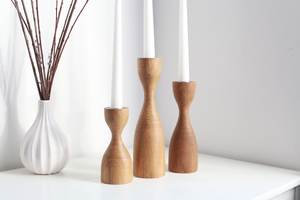Portavelas de Madera, Forma Cónica, Madera Natural, Decoración para el Hogar, Juego de Tres - Product Image 5