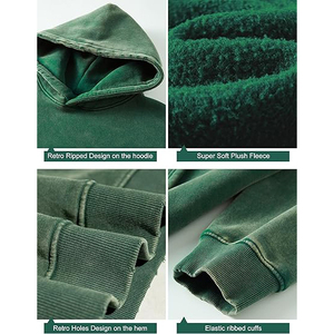 Sudadera con Capucha Verde Bosque con Lavado Ácido para Hombre, Algodón Grueso, Estilo Urbano, Oversize, Vintage, Ropa de Invierno - Product Image 2
