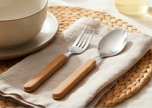 Ensemble de 5 couverts en bois à longues poignées, couverts polis miroir, ensemble de couverts de restaurant, ustensiles de cuisine et vaisselle - Product Image 4
