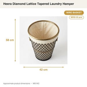 Handmade 42 cm Black Antique Brass Iron <b>Wire</b> <b>Basket</b> with Cotton Liner Heera Diamond Lattice Tapered <b>Storage</b> for Home Use - Product Image 3