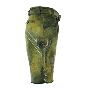 Pantalones Cortos Bávaros de Cuero Bordados Verdes para Hombre, Cintura Alta, Cierre de Botones, Estilo Casual, Diseño Floral Hecho a Mano - Product Image 4