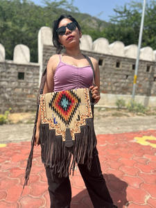 Nuevo bolso de mano con manta con sillín con estilo occidental Real hecho a mano azteca multicolor cuero con cuentas Correa borla bolsos cruzados - Product Image 2