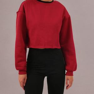 Tops cortos atléticos de manga larga para mujer, sudadera informal de entrenamiento de algodón con logotipo frontal, respetuoso con el medio ambiente y transpirable para el invierno - Product Image 6