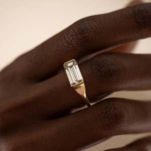 Women's Emerald Cut Diamond Ring 14K Solid Gold Bezel Setting Classic Style Engagement Band Geometric Design - Product Image 4