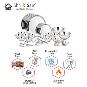 Budget-Friendly 40 PCS Double Wall Stainless Steel <b>Dinnerware</b> <b>Set</b> <b>6</b>-Person Capacity - Product Image 3