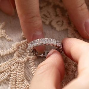 4*3 mm Radiant Cut Lab Grown Diamond Full Eternity <b>Ring</b> Shared Claw Prong Basket Setting 14K White Gold IGI certified diamond - Product Image 3