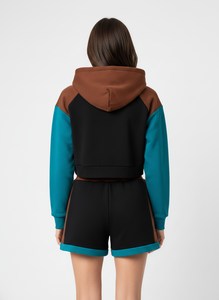 Premium Women's 450 GSM Cotton Fleece Cropped Zip Hoodie & Shorts Set with SQS Logo - Product Image 3