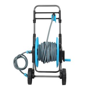 Tubo Flessibile per Acqua in Ferro e Plastica Blu e Nero Grigio 43*50*90cm con Giunto di Giunzione e Ruote per Carrello da Giardino, Lunghezza 1.9M - Product Image 1