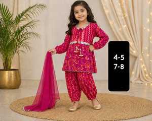 Salwar Kameez Tradicional para Niñas, Algodón con Estampado Floral, Corte Holgado, Largo hasta el Tobillo, Amarillo Verde, Ropa de Fiesta, India Pakistán, 3-4 4-5 - Product Image 4