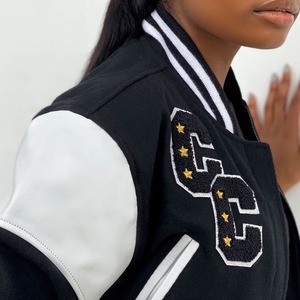 Unique Black Women's Cropped Varsity Bomber Slogan B Jacket Baseball Jacket For Women Crop Wool And Letterman Jacket For Women - Product Image 6