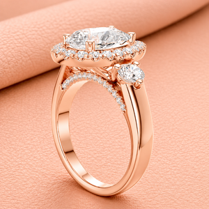 Bague de fiançailles en or rose avec halo de diamants en forme de poire et diamants latéraux, bijoux romantiques pour femmes, certifiée IGI - Product Image 3