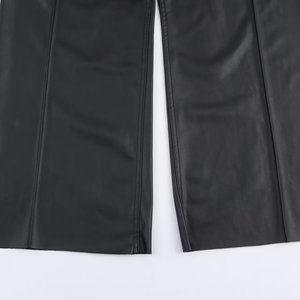 <b>Men</b> Leather Pants Floor Length Cargo Pant Pu Loose Casual Straight Trousers Regular Solid Splice Button Pocket Autumn Winter - Product Image 4