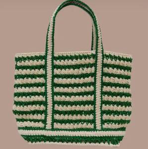 Bolso de hombro de ganchillo, bolso de compras de gran capacidad, bolso tote de lana tejida de doble color - Product Image 1