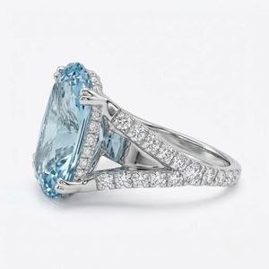 แหวนหมั้นเพชรบลูแล็บโกรว์ด์ ทรงรูปไข่และทรงกลม ตัวเรือนทองคำขาว 18K - Product Image 2