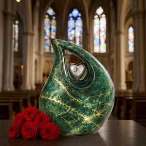 Urna Funeraria de Lujo en Forma de Lágrima Verde – Urna Conmemorativa de Metal para Cenizas - Product Image 2