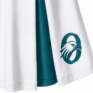 Ensemble d'uniformes de cheerleading sublimés blancs et turquoise sans manches – Haut et jupe athlétiques pour l'entraînement, la performance et la compétition - Product Image 5