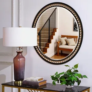 Miroir mural circulaire en verre avec cadre orné, décoration moderne du milieu du siècle pour entrée et intérieur de maison - Product Image 4