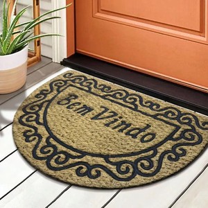 Oval <b>Coir</b> <b>Door</b> <b>Mat</b> With Medallion Pattern Non-Slip Rubber Backing Traditional Style Outdoor Use - Product Image 1