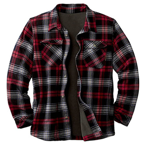 En gros, Shacket en flanelle épaisse à capuche pour homme, à manches longues, à carreaux, boutonné, pour l'hiver, style décontracté - Product Image 4
