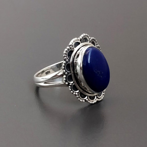 Bague en argent sterling 925 avec lapis-lazuli, bijou artisanal en pierre précieuse bleue - Product Image 4