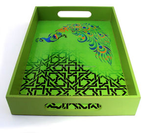 Plateau de service en métal en bois hexagonal de Style rustique Design unique en bambou verre rond avec motif décoratif fêtes faites à la main nordique - Product Image 2