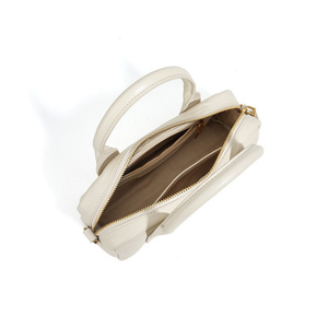 Bolso de bowling clásico de cuero genuino marrón con cierre de cremallera, dos asas, bolso de mano para mujer, bolso de uso diario de cuero. - Product Image 3