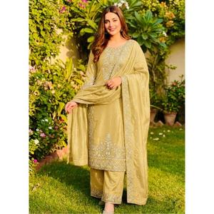 Premium GMY Silk Embroidered Sequence Work Suit Set with <b>Top</b> Bottom and Dupatta Women <b>Festive</b> Wedding Party Wear - Product Image 6