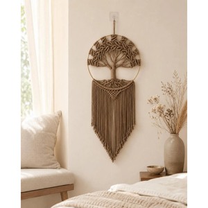 Macrame Tree Wall Hanging Bohemian Home Decor Circular Shape Natural Fiber Bedroom Art Piece <b>Single</b>-Piece Package - Product Image 1