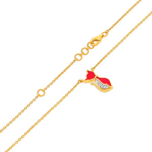 Playful Red <b>Cat</b> Diamond Pendant <b>Necklace</b> with Curved Tail Sparkle Detail - Product Image 1