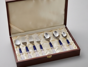 Stainless Steel Flatware Set With Acrylic Handles Blue Trim Modern Design Dishwasher Safe Knife Fork Spoons <b>Travel</b> <b>Cutlery</b> - Product Image 6