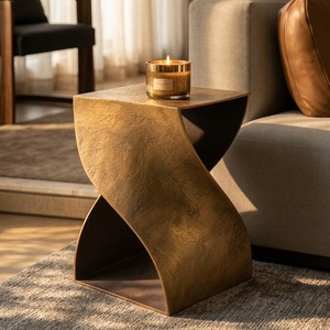 Mesa de Centro Moderna de Diseño Contemporáneo con Base Metálica Decorativa para Sala de Estar - Product Image 3