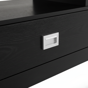 Mesa de TV Moderna Minimalista de Madera Maciza con Cajones y Estantes, Mueble de Almacenamiento Multimedia Negro para Sala de Estar - Product Image 2