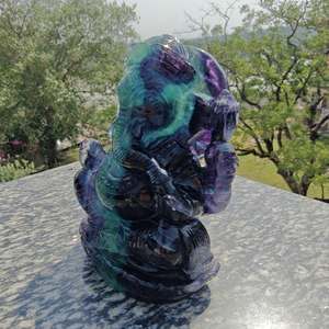 Statue de Ganesha sculptée à la main en fluorite arc-en-ciel, figurine de dieu à tête d'éléphant multicolore, décoration religieuse pour la maison - Product Image 4