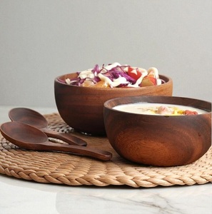 Tazón de ensalada rústico hecho a mano de madera de acacia, decoración de cocina estilo granja, tazón de servir de madera, tazón de ensalada de madera, tazón de cena de madera - Product Image 2