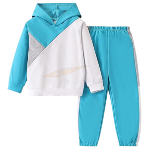Blue Girls Clothes 2pcs Tween Girl Color Block Hoodie <b>Pants</b> Set Little Girls Summer Outfits High Quality Breathable Casual - Product Image 3