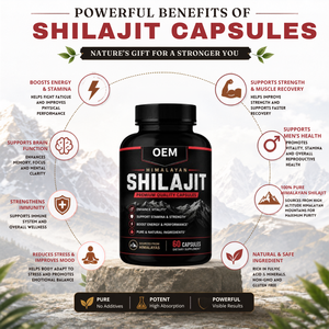 Capsules de Shilajit de l'Himalaya en marque privée OEM, 500 mg, 60 unités, 100 % pur et naturel, qualité supérieure, fournisseur en gros - Product Image 3