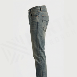 Jean en denim délavé coupe droite pour homme, coupe slim, taille mi-haute, en coton, style décontracté automne - Product Image 3