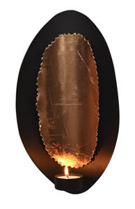 Porte-bougie chauffe-plat élégant en forme de feuille, fait main, noir et or, à fixer au mur, décoration de Noël pour la maison, en métal - Product Image 2