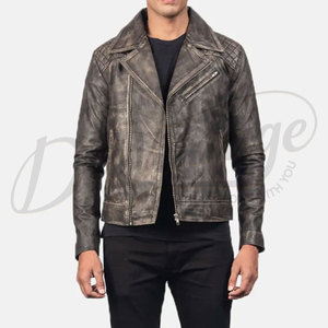 Men Distressed Brown <b>Leather</b> Biker <b>Jacket</b> Premium Genuine Sheepskin Quilted Shoulder Slim Fit Motorcycle Fashion Coat - Product Image 1