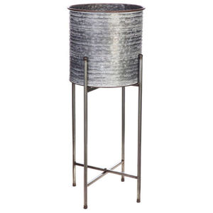 Macetero de Metal Galvanizado de Estilo Industrial Moderno con Soporte de Hierro, Maceta Alta Tipo Silo para Interiores y Exteriores, para Hogar y Jardín - Product Image 1