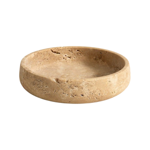 Bol rond en travertin naturel, plat de service en pierre beige, plateau décoratif pour la maison, la cuisine, la salle de bain et les fêtes - Product Image 1